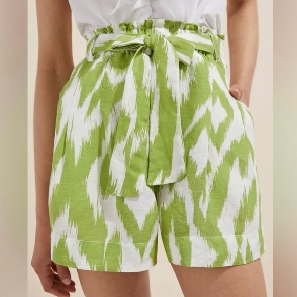 Anthropologie Linen Blend Paper Bag Attached Self Tie Belt  Shorts Size Medium - Picture 1 of 6